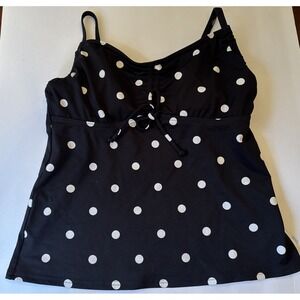 Land's‎ End Tankini Top Black White Size 2P Polka Dot Adjustable Strap